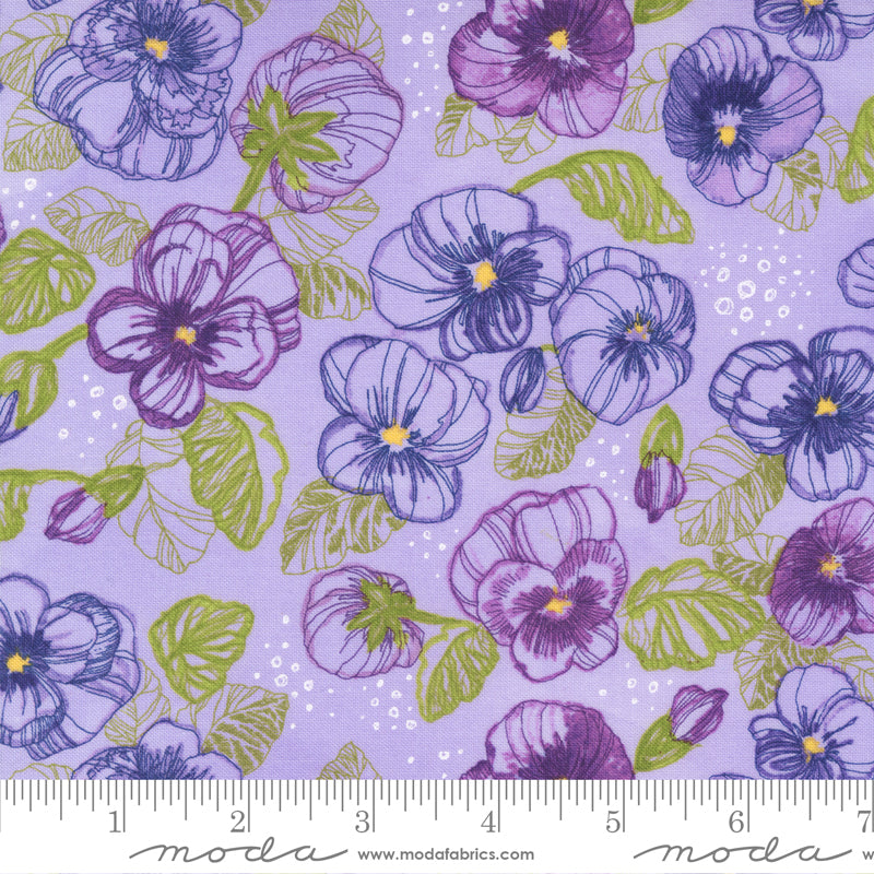 48721 13 Pansy's Posies Lavendar 18" End-of-Bolt Piece