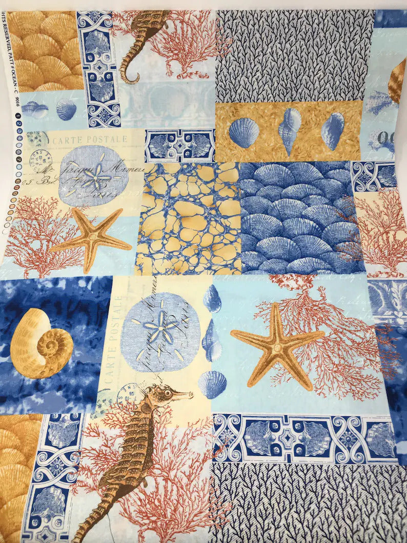 1906 Timeless Treasures Ocean 19" End-of-Bolt Piece