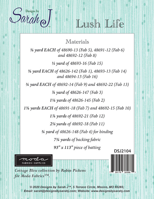 Lush Life Quilt Pattern by Sarah J - DSJ 2104 Pattern